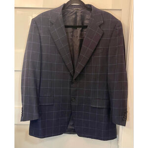Canali Men’s Blazer 40R Pure Wool Italy Navy Windowpane Bemberg Lined